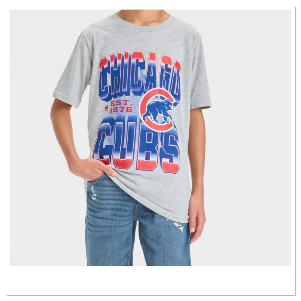 Chicago Cubs Boys Kids 4th of July MLB Chicago Cubs Gray T-Shirt